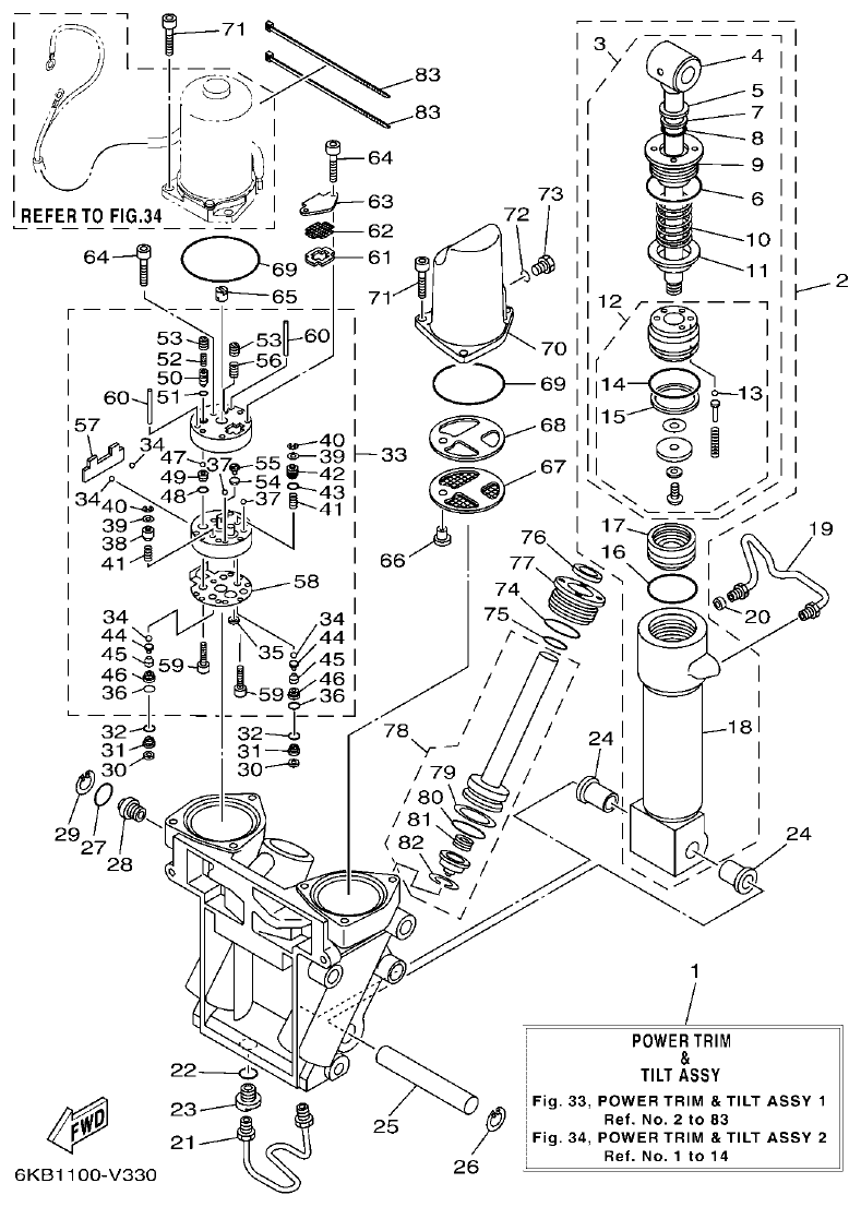 Yamaha F300FST, FL300FST, F300FST2, FL300FST2 POWER TRIM & TILT ASSY 1 parts diagram